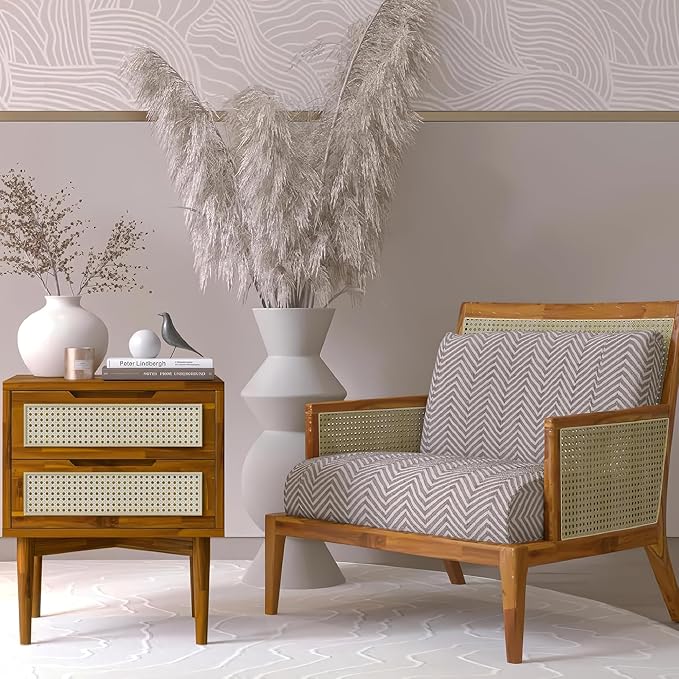 Bme Oliver Solid Wood Rattan Nightstand/Side Table/End Table, Fully Assembled - Image 8