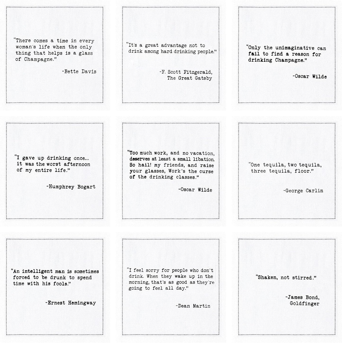 Five Star Napkins Literary Bar Quotes White Cotton Cocktail Napkins, Beverage Napkins, Bar Napkins, Cloth Napkins, Party Napkins, Holidays, Weddings, Birthdays, Disposable, 4.5" x 4.5"- (50x)