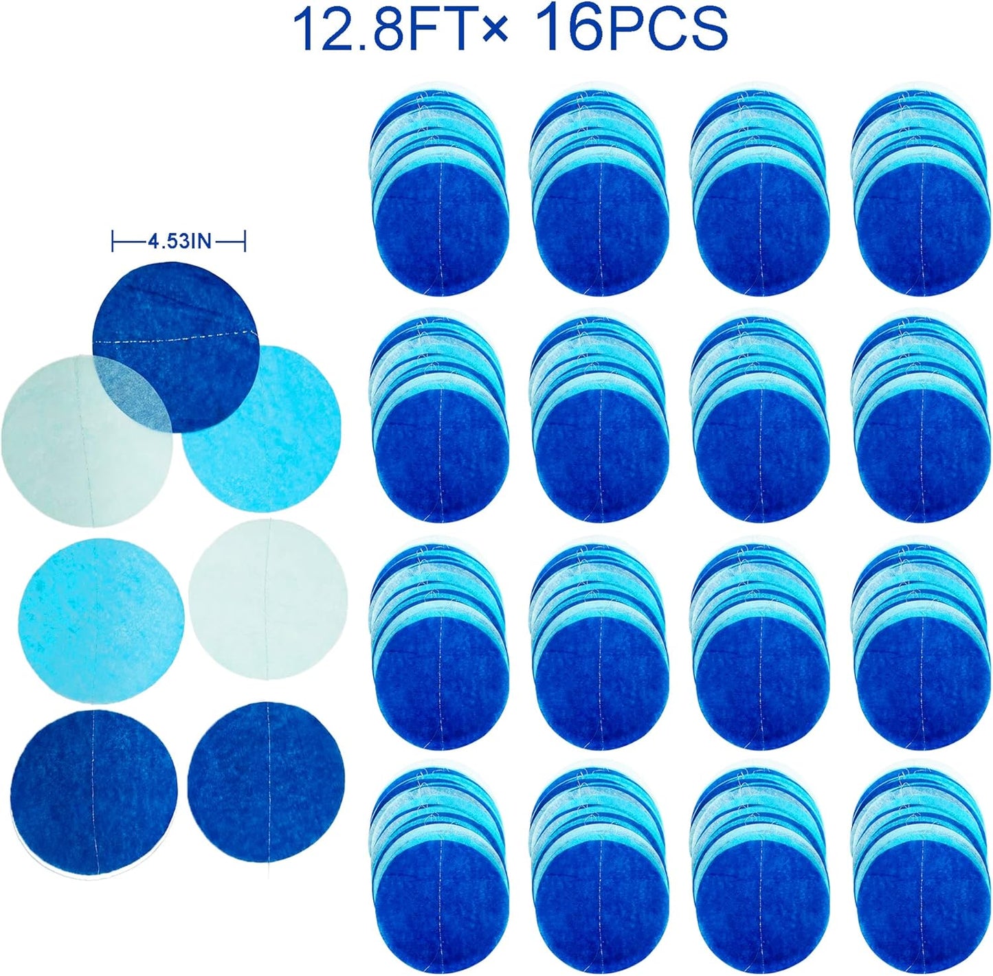 205Ft Navy Blue White Party Decorations Circle Dot Backdrop Garland Royal Blue Tissue Paper Polka Dot Hanging Curtain Streamer for Birthday Graduation Wedding Under The Sea Nautical Ahoy Achor Party