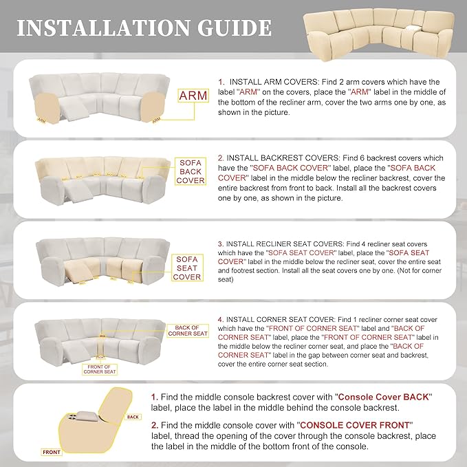 100% Waterproof Sectional Recliner Couch Covers - Image 7