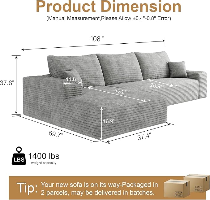 AUGOP 108" Sectional Couches for Living Room Modern Modular Sofa - Image 2