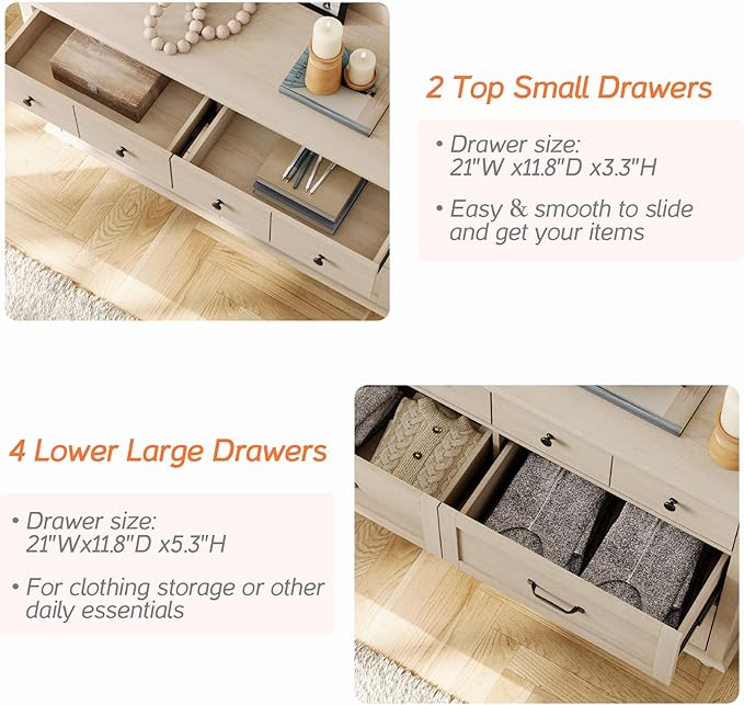 WAMPAT 6 Drawers Dresser for Bedroom, Elegant Wooden Chest of Drawers Kids - Image 6