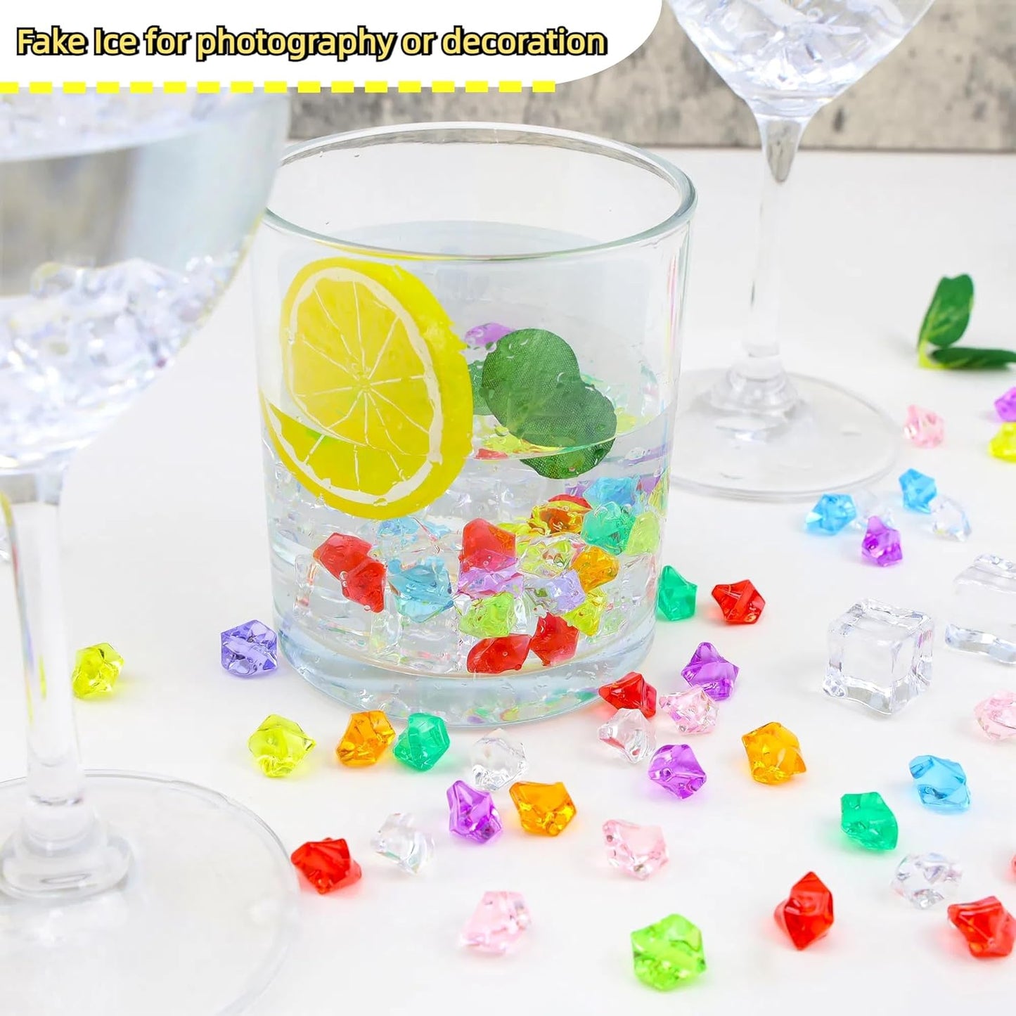YATOJUZI 500pcs Fake Ice Cubes Yellow Acrylic Crushed Rocks Vase Fillers Plastic Diamonds Gems for DIY Party Wedding Centerpiece Table Scatter Prop Display 0.5" (Only Yellow)