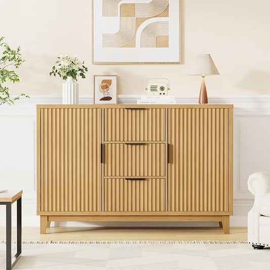 47.2" W Storage Cabinet with 3 Drawers, Fluted Buffet Cabinets with Storage by FiveWillowise