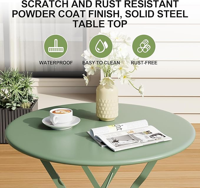 Bistro Table and Chairs Set of 2, 3 Piece Outdoor/Indoor Folding Patio Bistro - Image 6