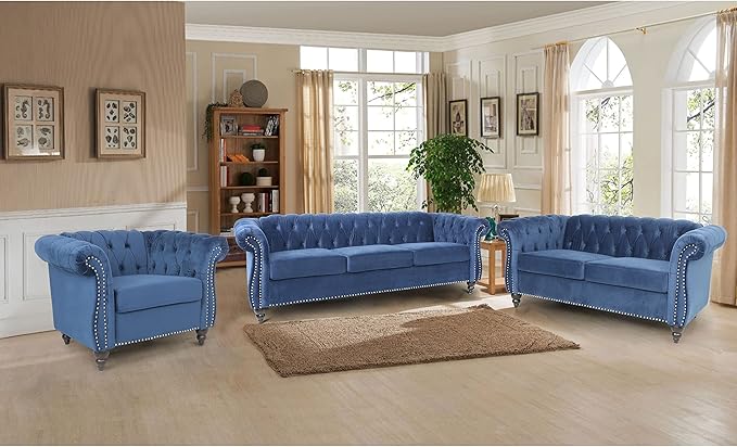 RARZOE Modern 2 Pieces Living Room Sofa Set, Contemporary Tufted Button Velvet - Image 3