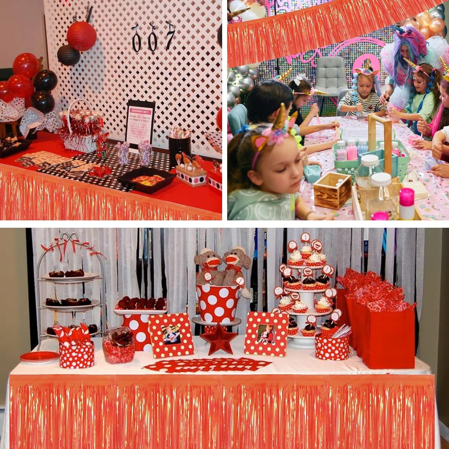 BEISHIDA 3 Packs Metallic Foil Fringe Garland Shining Red Wall Hanging Tinsel Fringe Banners for Car Floats Bridal Shower Wedding Birthday Easter Graduation Holiday Party Decoration(30 Feet)