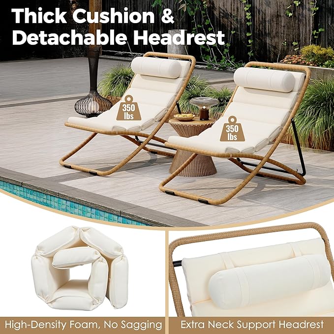 Outdoor Chaise Lounge Chair Set of 2, Patio Chaise Lounge Recliner, Poolside - Image 8