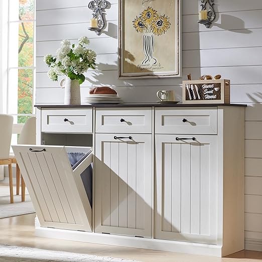 IFGET Triple Tilt Out Trash Can Cabinet, 20 Gallon Farmhouse Laundry Hamper by IFGETEnrichYourLivingSpace