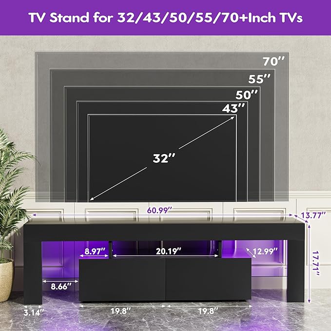 JUMMICO TV Stand, Modern Lighting TV Cabinet Entertainment Center Media and - Image 3