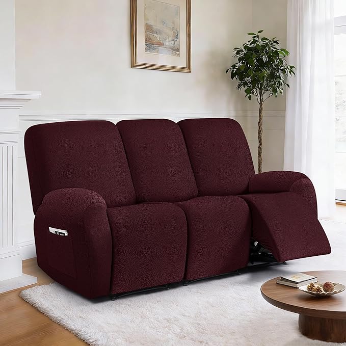 ANARACHON Leather Look Recliner Couch Cover, 8-Pieces Stretch Recliner Sofa - Image 2