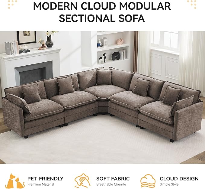 113'' V Shaped Cloud Sectional Sofa, Oversized Deep Seat Couches - Image 7
