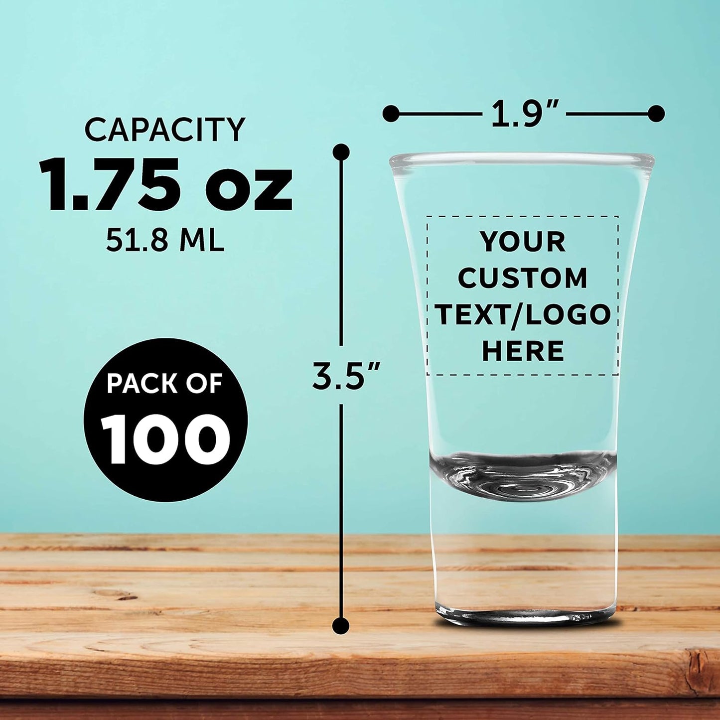 Custom 2 oz. Lord Shooter Etched Shot Glasses, 100 pack, Personalized Text, Logo, 21st Birthday Party, Lounge Glassware, Black