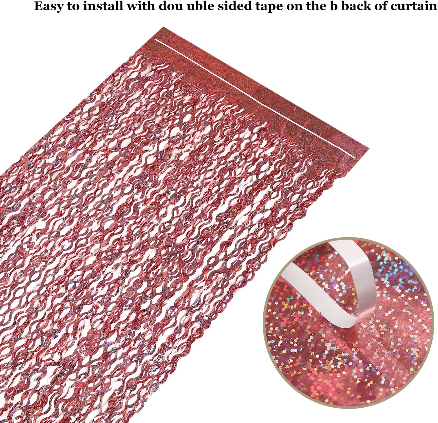 3 Pack 3.3 ft x 6.6 ft Tinsel Curtain -CYLMFC Rose Gold Birthday Backdrop Background for Wedding Graduation Engagement Party Backdrop Decor