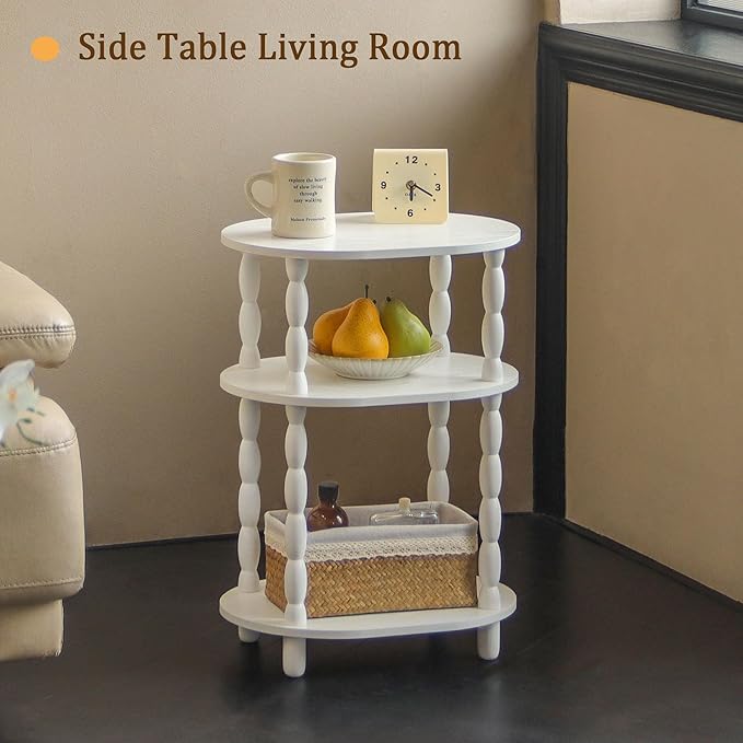 MaxSmeo White Side Table, 3-Tier Small Oval End Table, Modern Night Stand Wood - Image 7