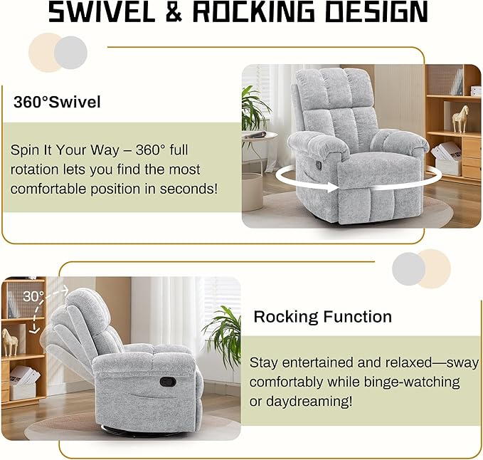 Korser Recliner Chair, Swivel Rocker Recliner Chair - Image 3