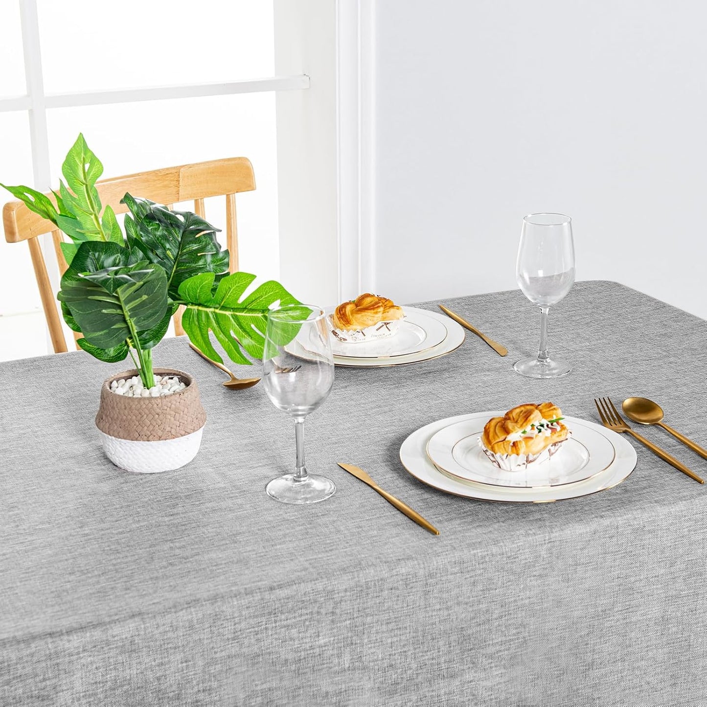 Hiasan Faux Linen Rectangle Tablecloth - Wrinkle and Stain Resistant Washable Table Cloth for Kitchen Dining Room Holiday Table Cover for Dinner, Light Grey, 70 x 140 Inch