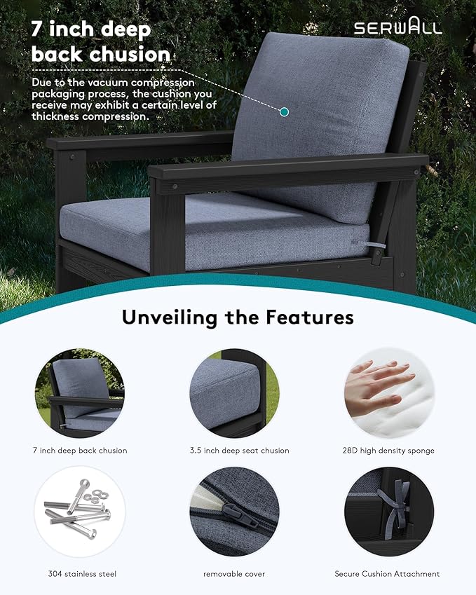 SERWALL HDPE Patio Furniture Set, 7-piece Outdoor Sectional Sofa Set, All - Image 4