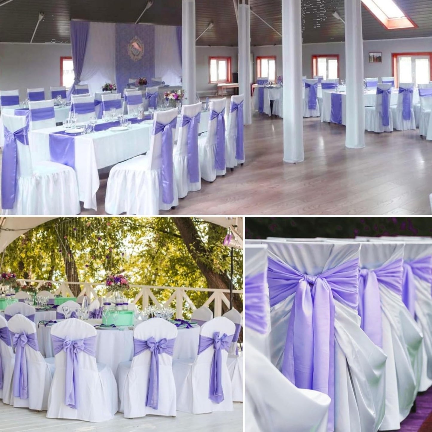 100 PCS Satin Chair Sashes Decorative Bow Chair Sashes Ties Back Ribbon Bows Chair Cover Band for Wedding Birthday Party Ceremony Reception Events Banquet Home Kitchen Decor(7 x108inch,Light Purple)