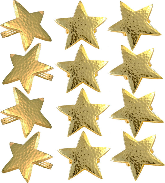 12 Pcs Lightweight Metal Napkin Rings - Gold Star Metal Holders for Elegant Table Decor, Parties, Weddings, Holidays, Everyday Dining - Metallic Adornment for Table Settings - CLEENTABLE