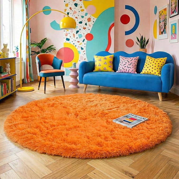 Amdrebio Orange Round Circle Rug 5Ft - Image 5