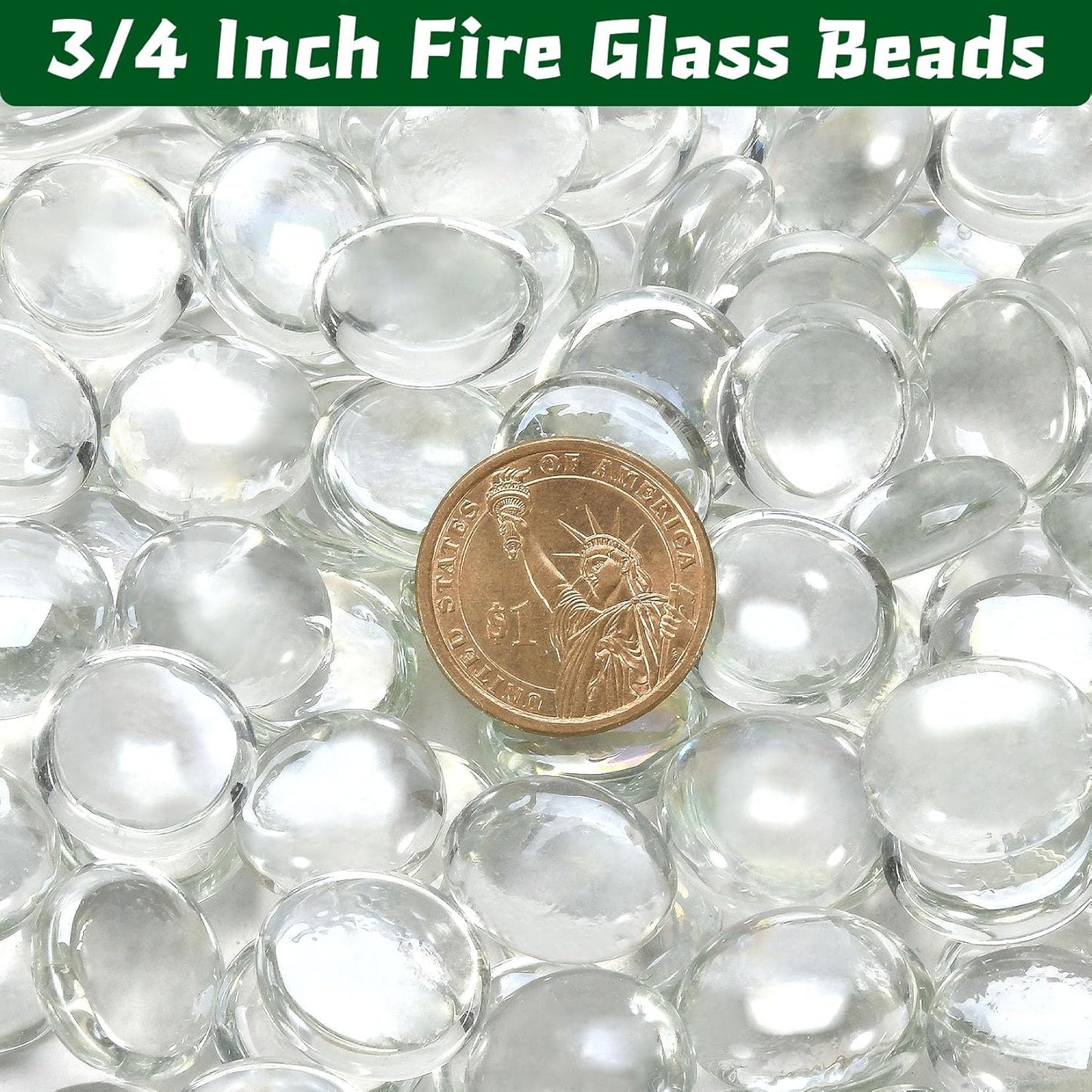 20 Pounds Firepit Glass, 3/4 Inch Glass Beads, Rocks for Fire Pit Table, Fireplace and Fire Bowl, Crystal Luster Firepit Rocks