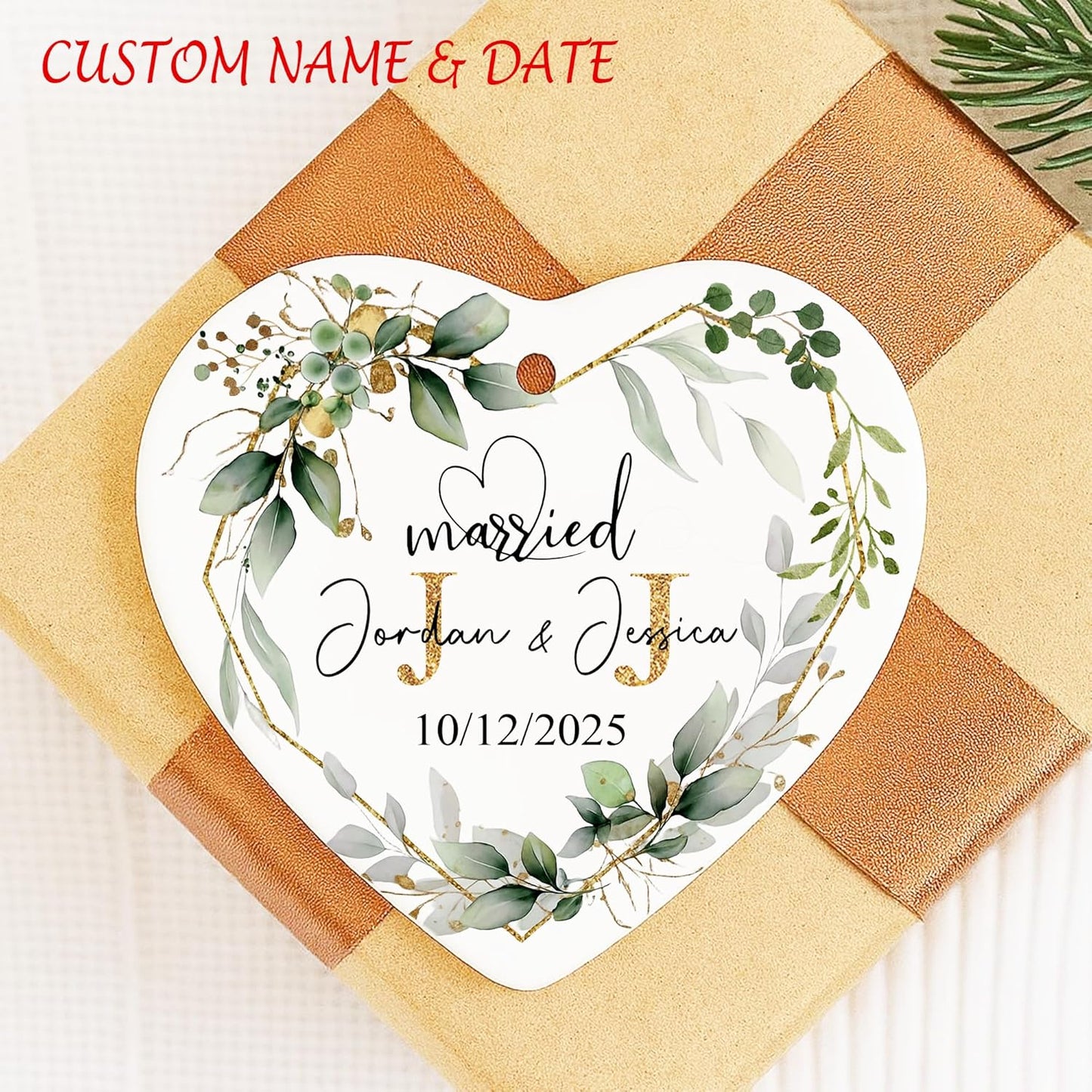 Love Signal Personalized Married Ceramic Ornament, Mr Mrs 2025 Ornaments Custom Name Date, Ornament Gift for Wedding Newlywed Engaged Couple Christmas