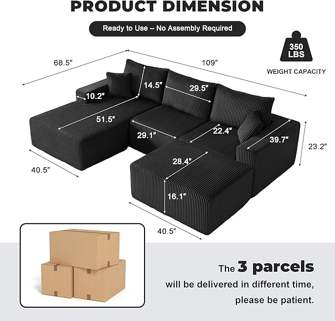 Weture 108” Modular Sectional Couches, Modern Modular U-Shape Sofa - Image 2