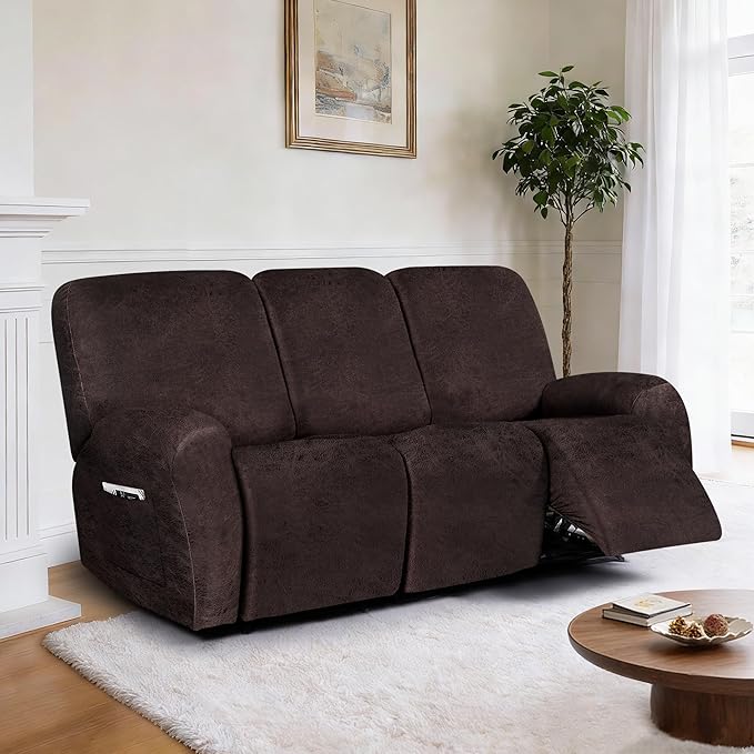 ANARACHON Leather Look Recliner Couch Cover, 8-Pieces Stretch Recliner Sofa - Image 2