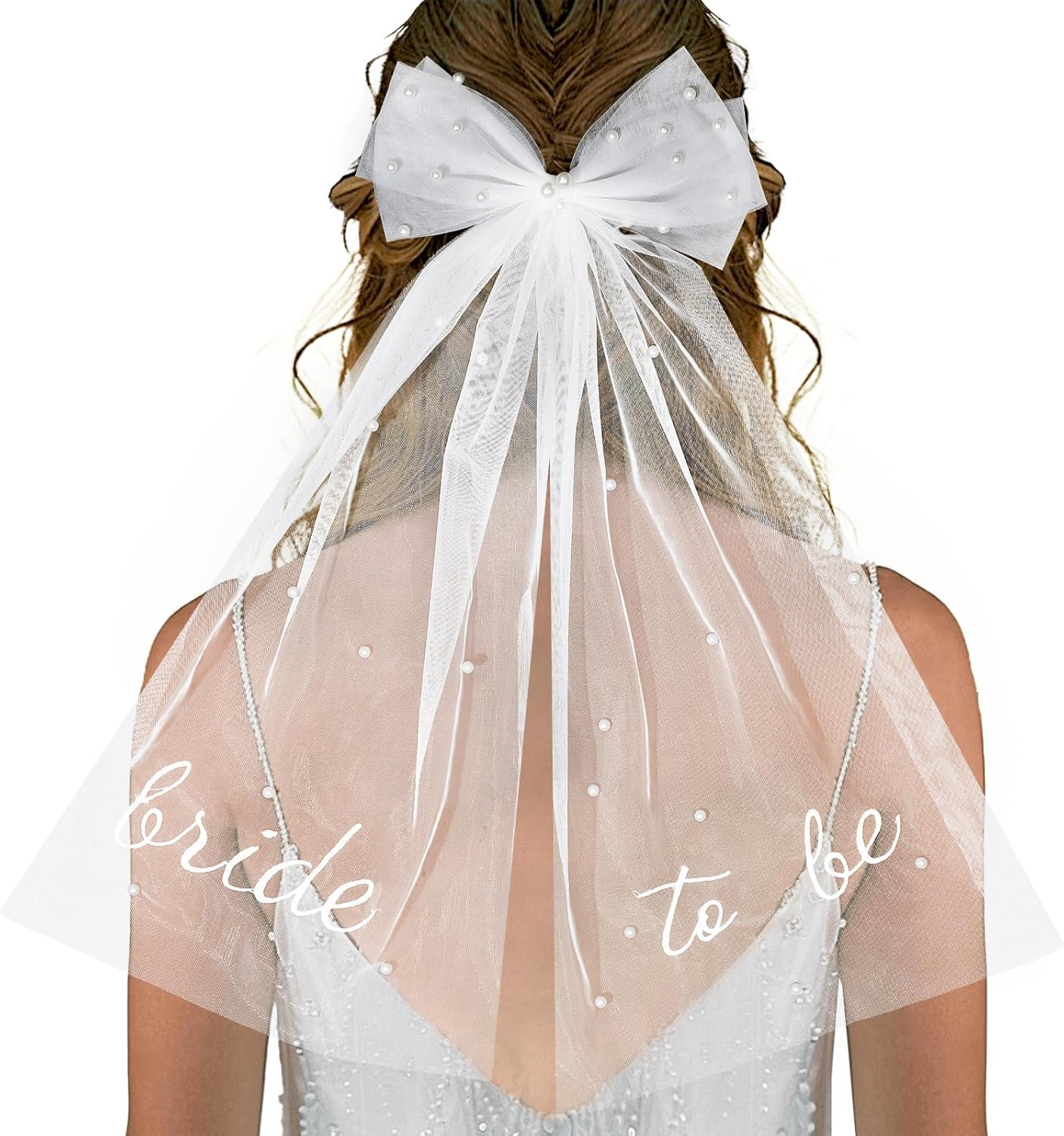 Bride to Be Bridal Veil White Pearl Bow Wedding Veil Hair Clip Tulle Bridal Short Veils for Women Girls Bachelorette Party Bridal Shower Bridesmaid Gift Engagement Party