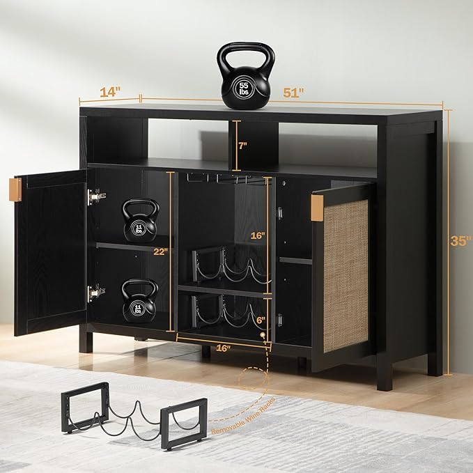 SICOTAS Rattan Coffee Bar Cabinet, Modern Liquor Cabinet - Image 3
