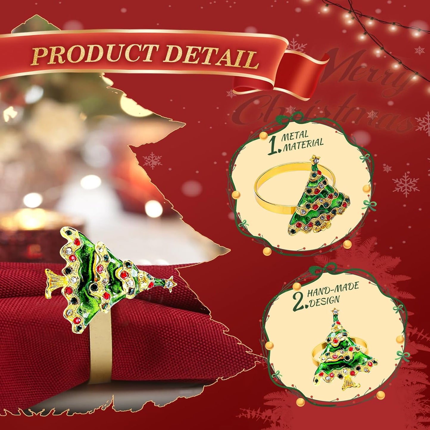 KPOSIYA Set of 12 Christmas Napkin Rings for Dinning Table Setting, Metal Xmas Napkin Ring Holders for Wedding Receptions, Winter, Thanksgiving Holiday Party Dinner Parties