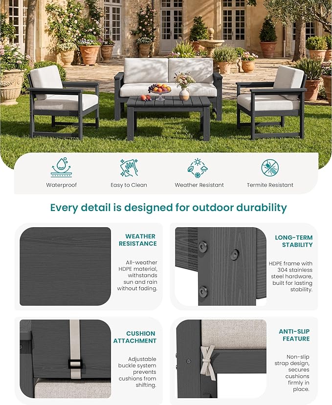 SERWALL Gray HDPE Outdoor Loveseat - Image 4