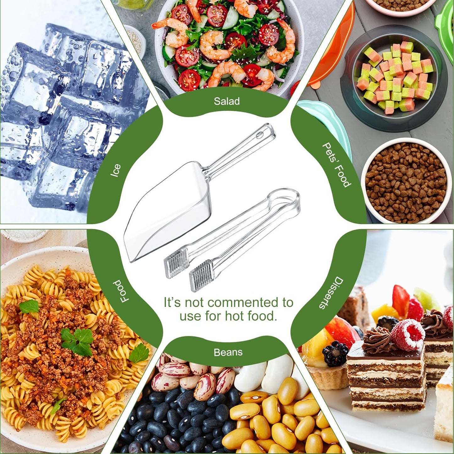 Roshtia 6 Pcs Plastic Serving Tongs Mini Kitchen Tongs Utility and Plastic Kitchen Scoops Clear Ice Scoop Mini Clear Buffet Scoop for Candy Dessert Buffet Ice Snack Coffee Tea