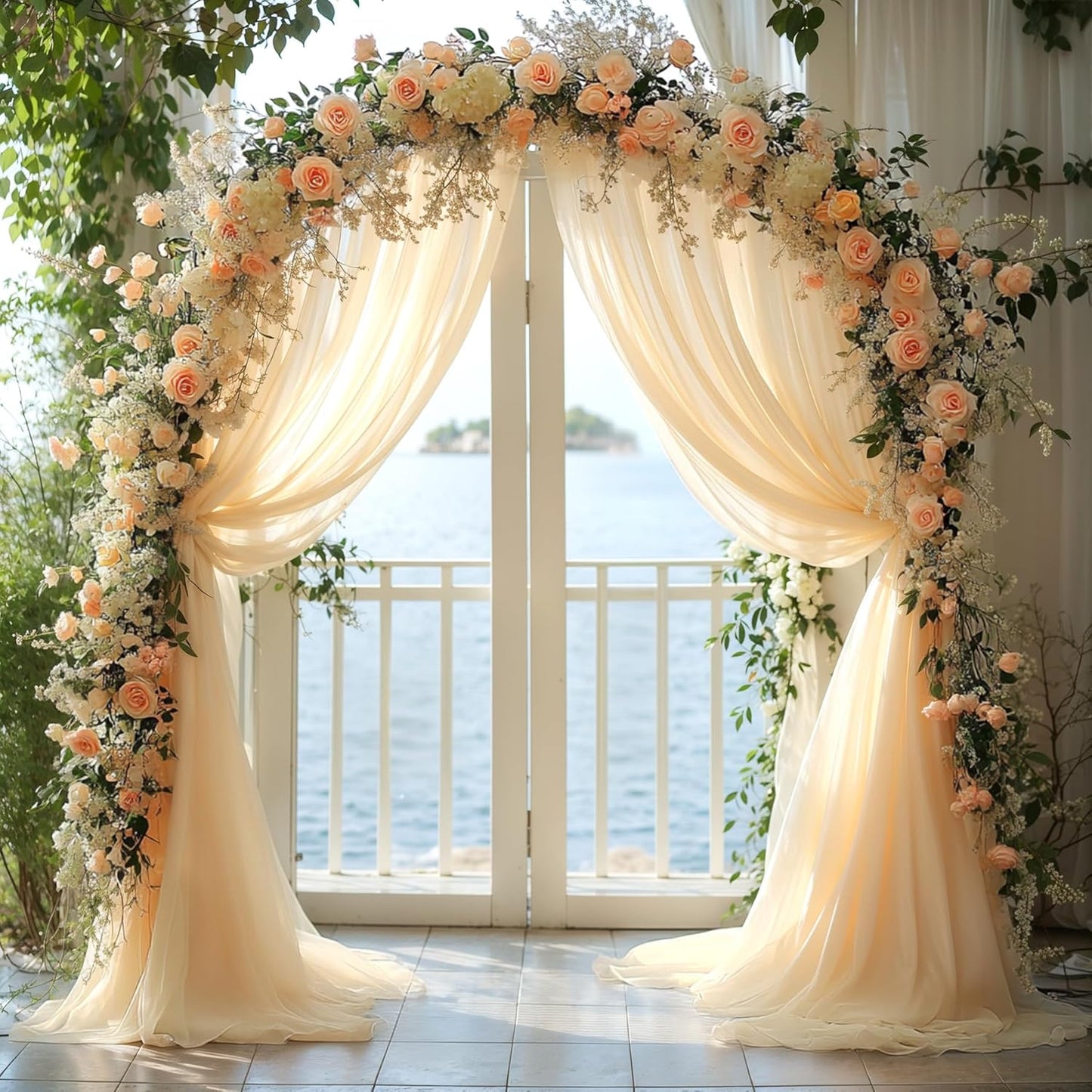 Wedding Arch Draping Fabric, 2 Panels 28" x 19Ft Champagne Backdrop Curtain, Arch Decorations Ceiling Drapes for Ceremony Party Decor
