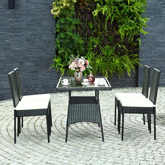 Tangkula 5 Piece Wicker Patio Dining Set, Outdoor Rattan Table & Chairs Set - Image 2