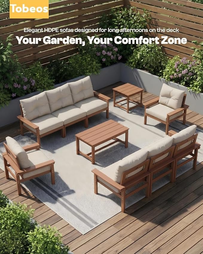 HDPE 7 Piece Patio Furniture Set, All-Weather Outdoor Couch Set - Image 8