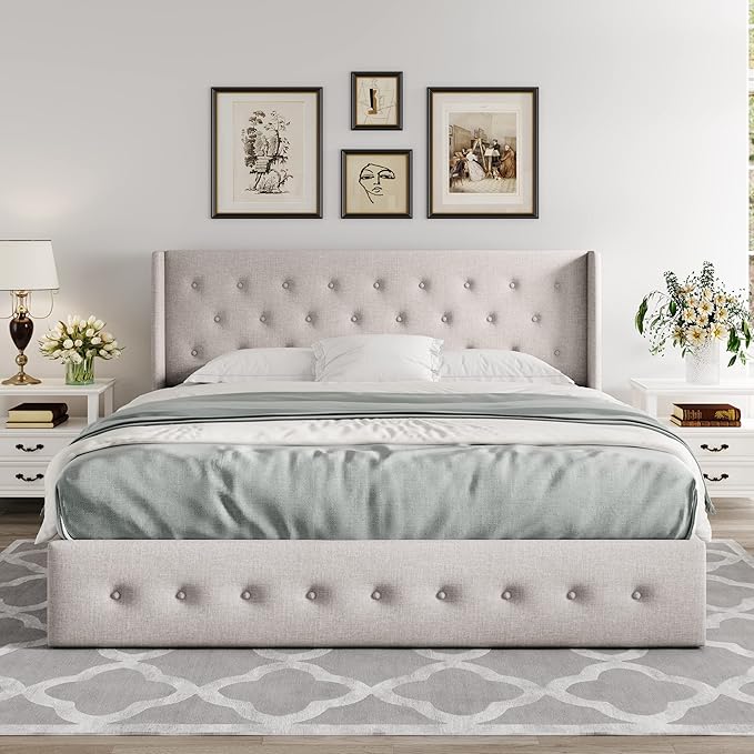 Allewie Queen Size Lift Up Storage Bed, Button Tufted Headboard - Image 7