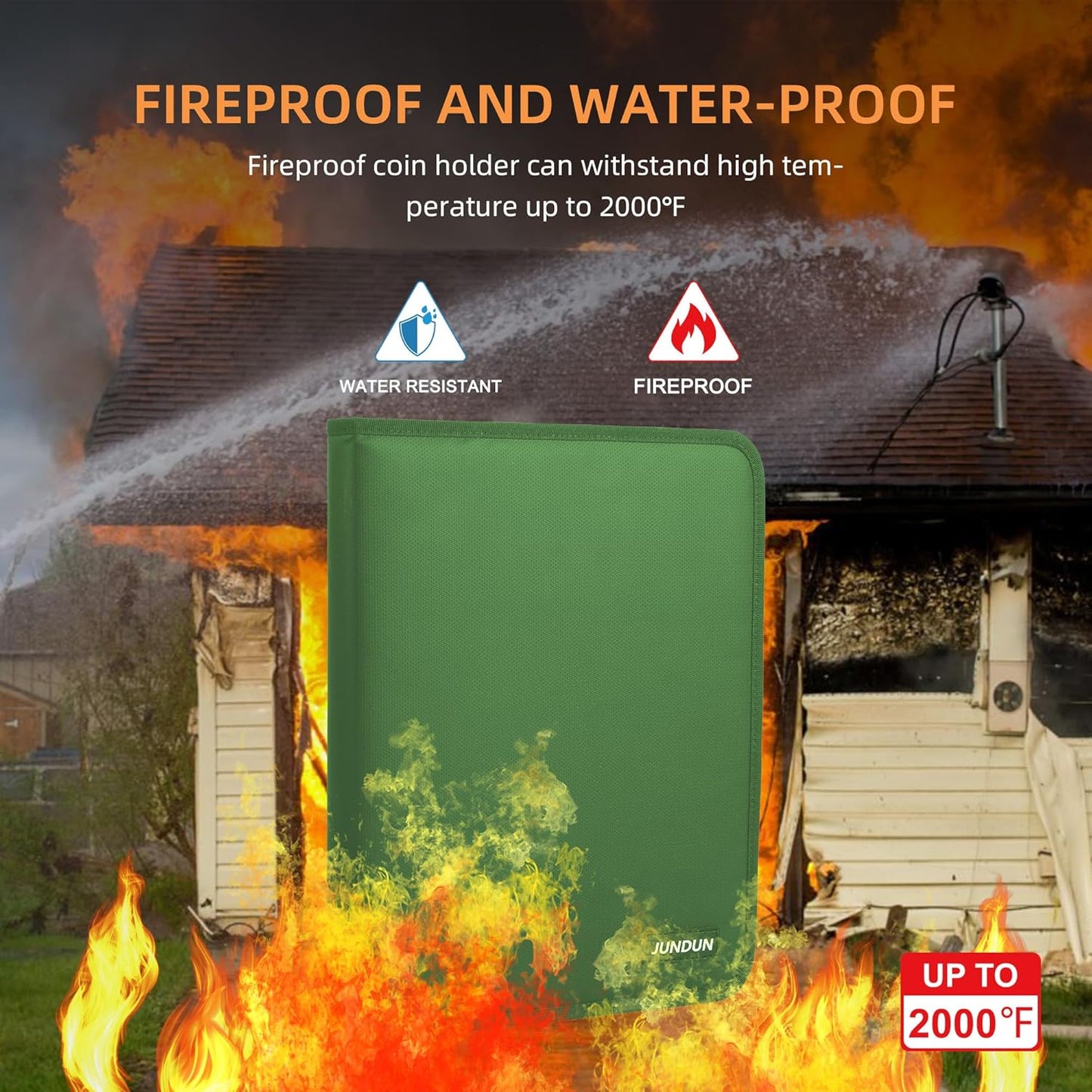 Coin Collection Book Holder for Collectors, 300 Pockets Fireproof Coins Collecting Album & 36 Sleeves Money Storage Case for Coin Currency Collection Supplies, Bill, Pennies, Quarters, Stamp,Green