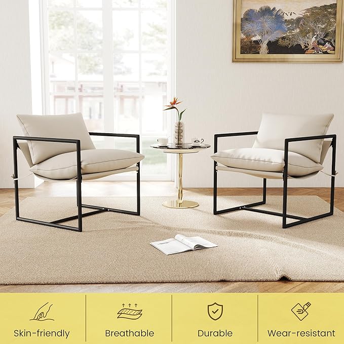 Kromax Sling Accent Chair, Cozy Living Room Chairs, Square Metal Frame - Image 5
