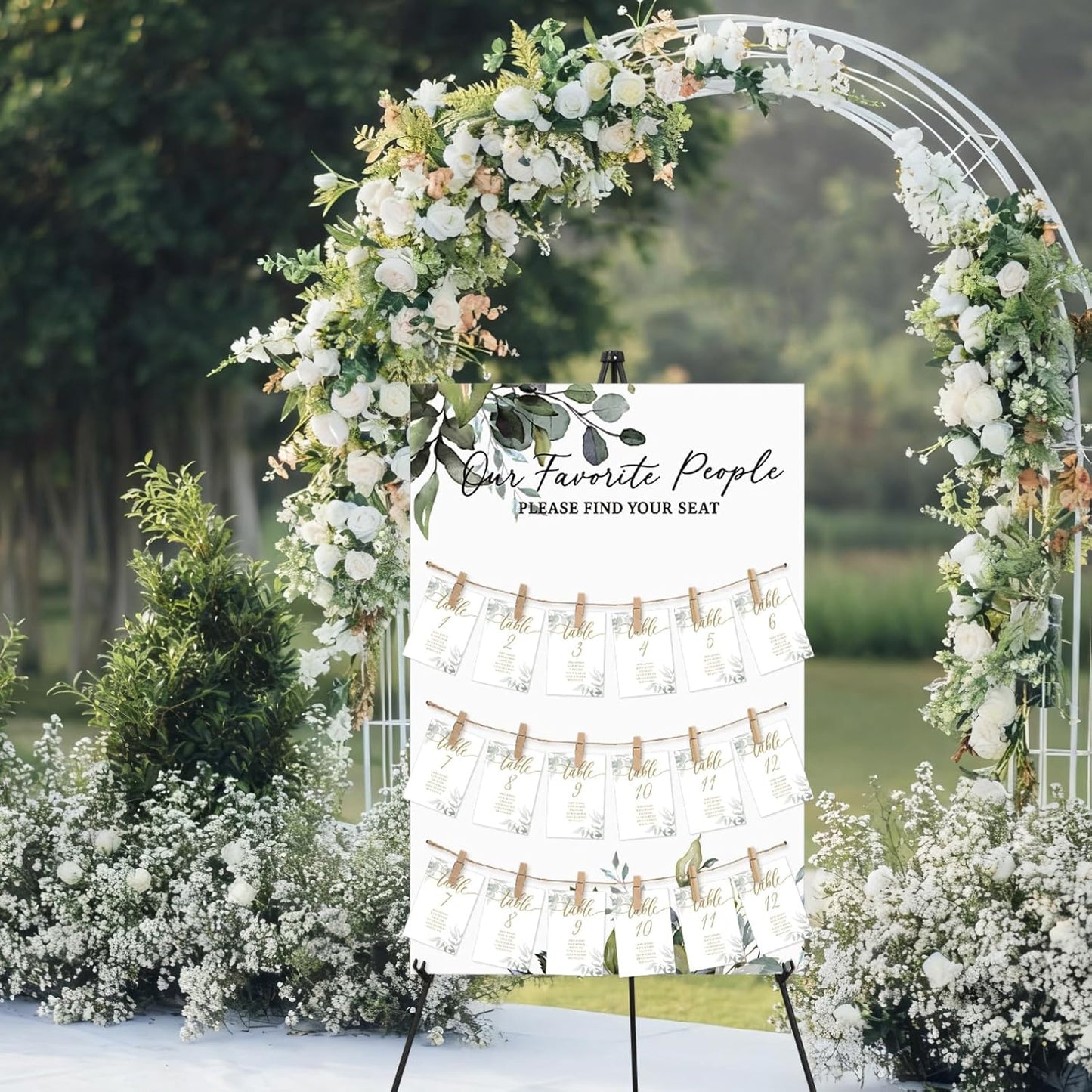 Pinkunn Greenery Wedding Seating Chart with Easel Display Stand 15.8 x 23.6 Inch Greenery Wooden Rustic Seating Chart Board Please Find Your Seat Sign for Baby & Bride Shower Wedding Sign Decor