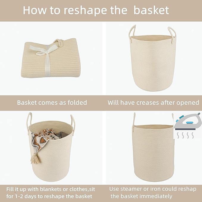 XUANGUO Cotton Rope Laundry Basket Hamper - Image 7