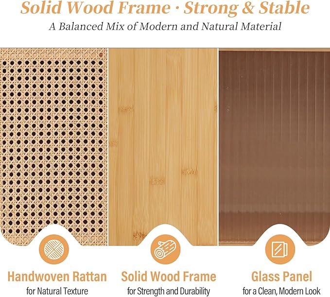 Tiita Rattan TV Stand for 55 60 Inch TV, Bamboo TV Cabinet - Image 6