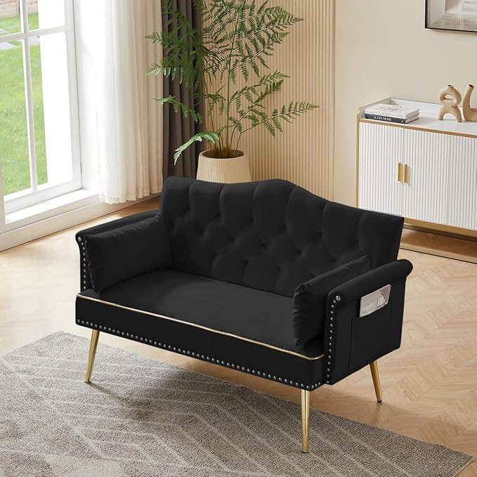 oaaktu Small Velvet Loveseat Sofa - Image 5