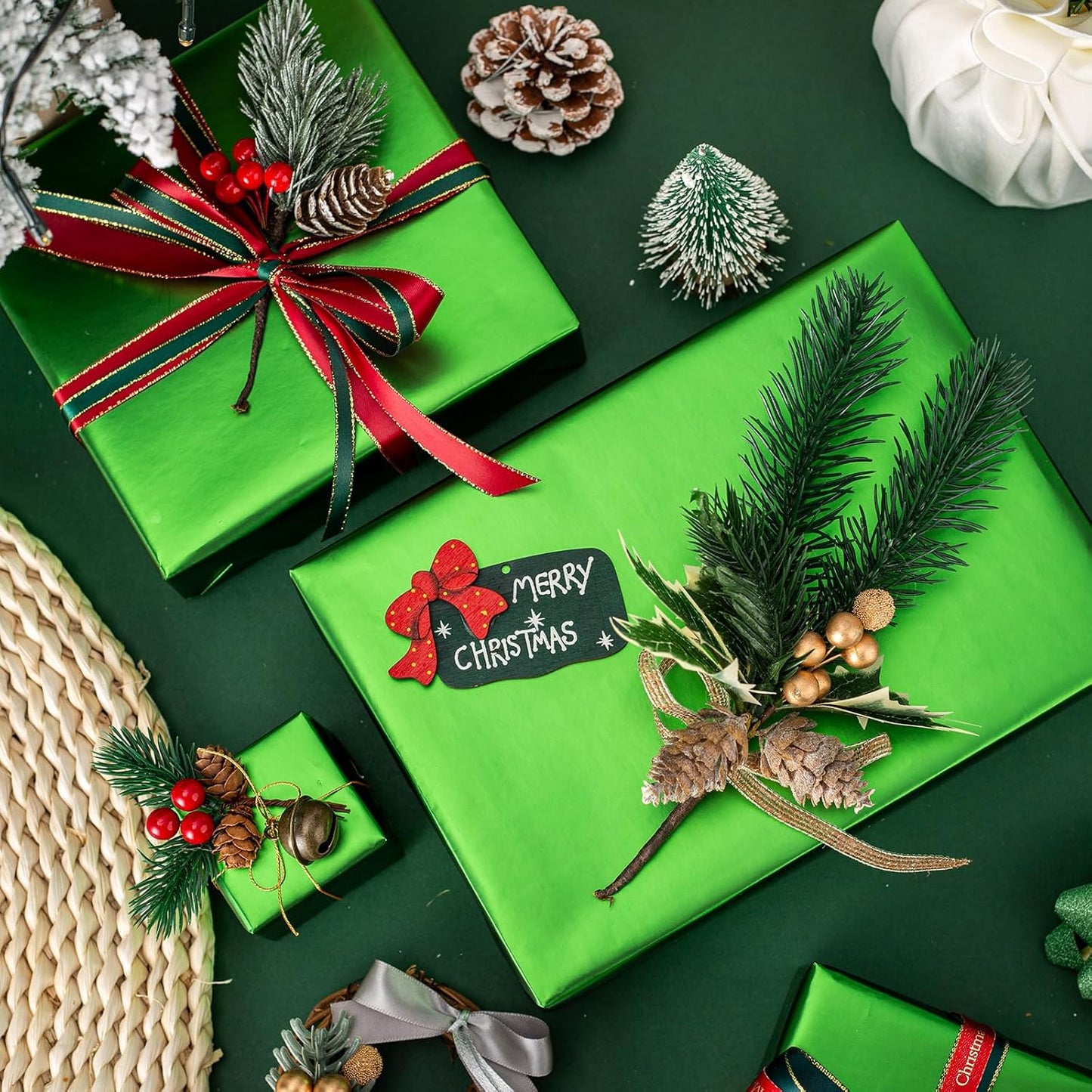 Garbendy Green Wrapping Paper - Solid Color Metallic Sparkle Paper Perfect for Father's Day, Birthday, Wedding, Baby Shower, Party - 17 Inch X 33 Feet