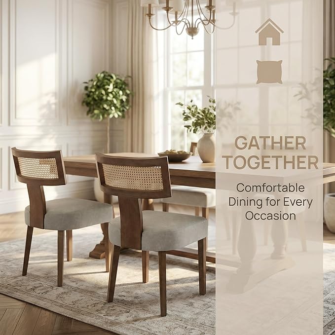 HNY Mid Century Modern Rattan Dining Chairs Set of 6, Farmhouse PU Leather - Image 4