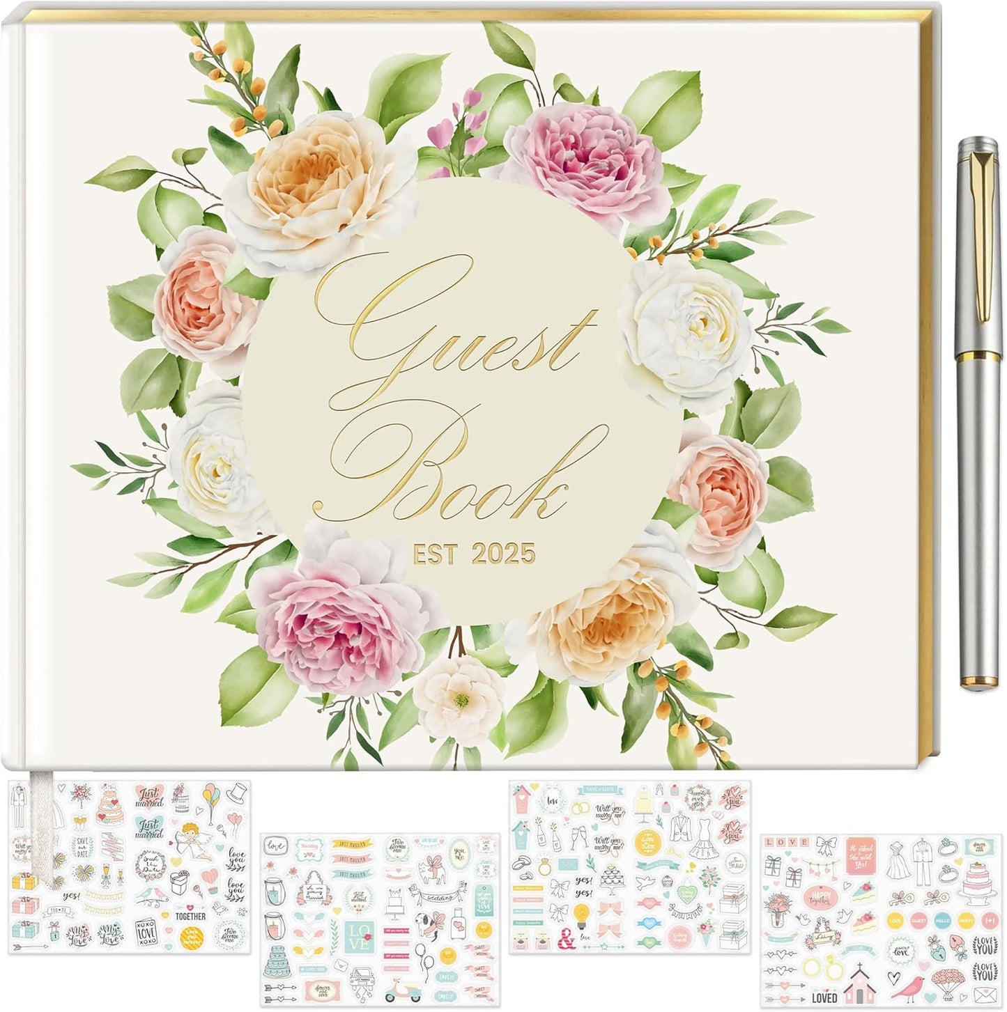 Wedding Guest Book with Pen and Stickers Included , Custom Guest Book Design 2025 , Guest Book Wedding Reception Size7.2" x 9.2" , Beautiful Wedding Guest Book Alternative , Thick Paper Wedding Signs