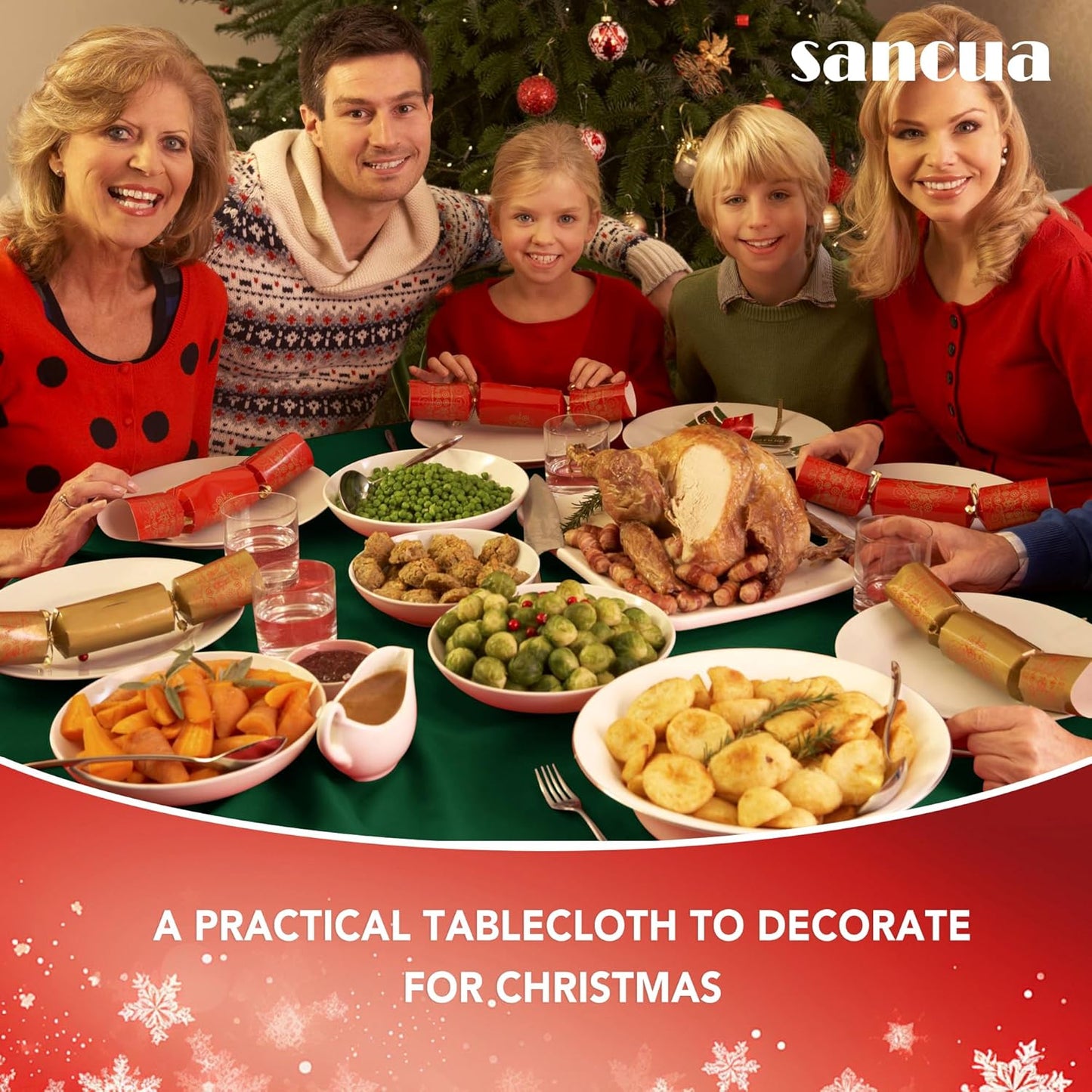 sancua Round Tablecloth - 120 Inch - Water Resistant Spill Proof Washable Polyester Table Cloth Decorative Fabric Table Cover for Dining Tables, Buffet Parties and Camping, Hunter Green