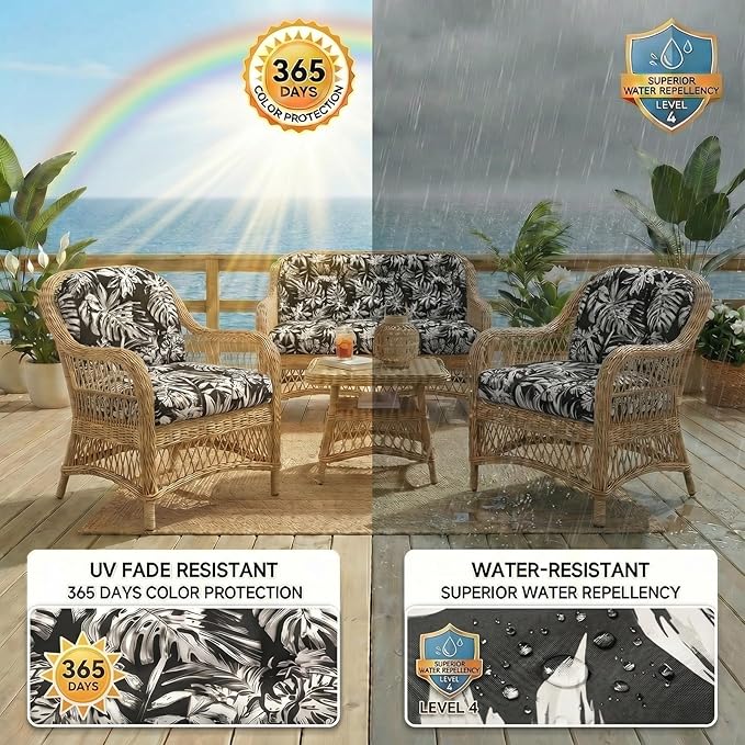 1 MIDDLE ONE Wicker Chair Cushions 3 Pieces Set - Image 4