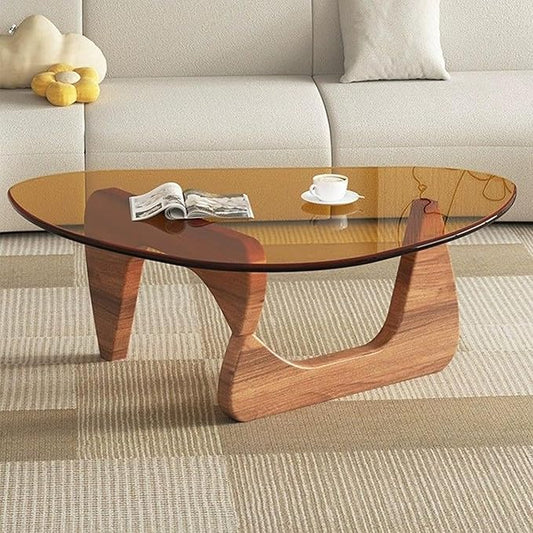 EASYSOUL Modern Glass Coffee Table, 32.68" D x 22.44" W x 15.75" H, Abstract by EASYSOUL